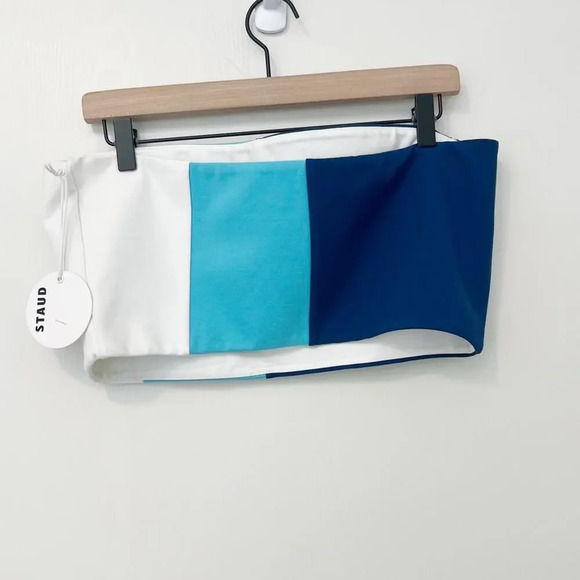 STAUD Dakota Tube Top NWT Colorblock Strapless Crop Twilight & Amalfi White XL - Picture 3 of 5